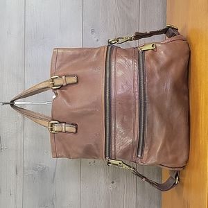 Vintage Fossil Explorer Brown Leather Fold Over Crossbody Shoulder Bag Tote